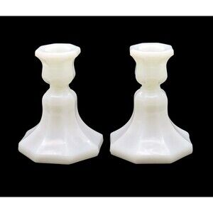 Pair of Vintage Anchor Hocking Milk Glass Taper Candle Holders